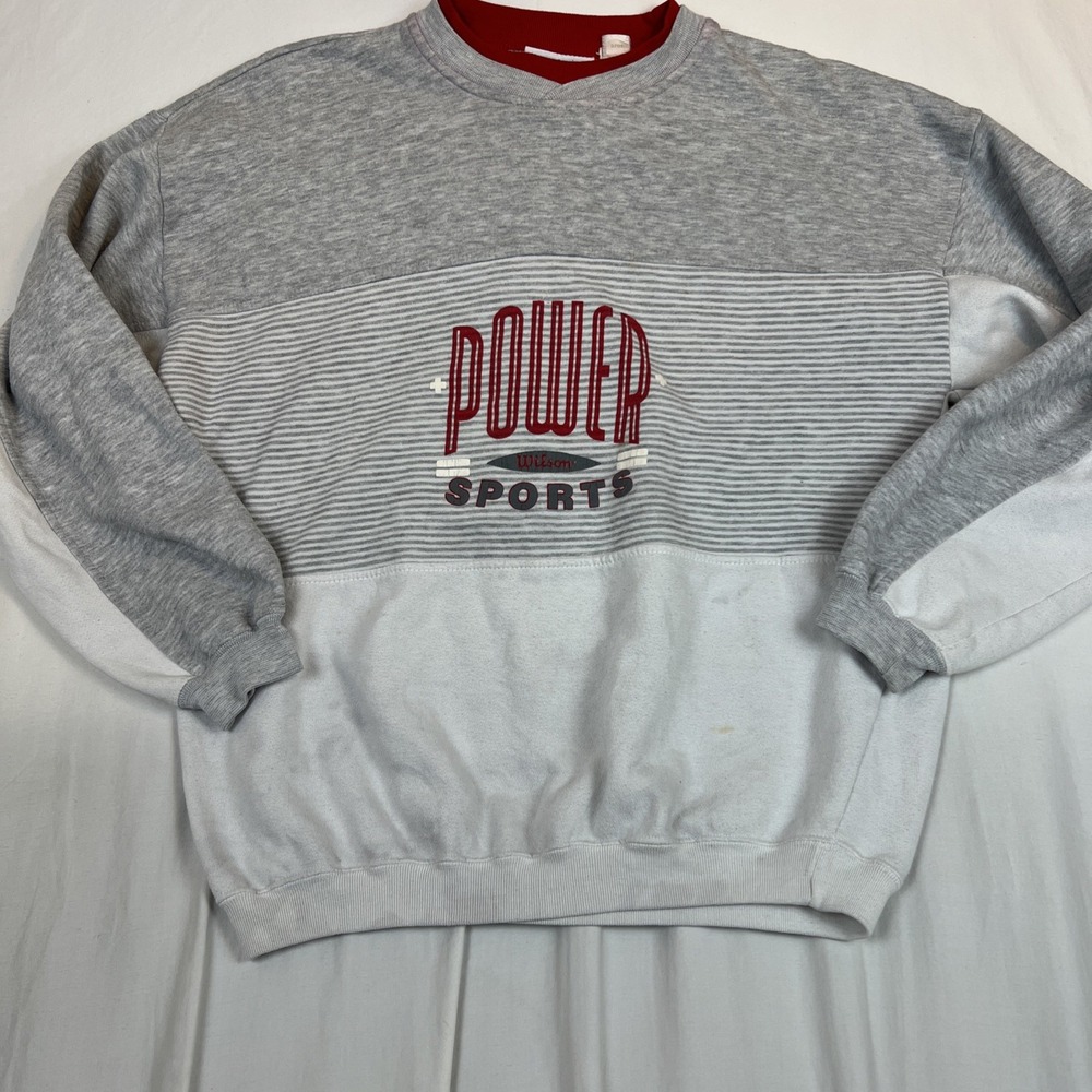 Vintage Wilson Power Sports Sweatshirt Mens Medium Grey White Red Colorblock 90s